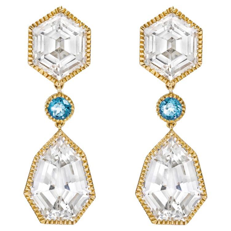 Verdura 18k Gold White Blue Topaz Byzantine Earrings