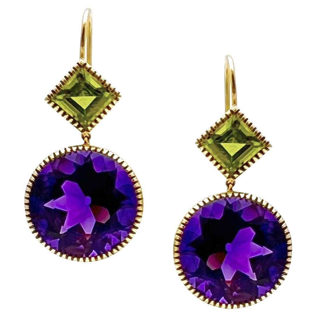 Verdura 18k Yellow Gold Amethyst Peridot Byzantine Pendant Earrings