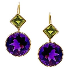 Verdura 18k Yellow Gold Amethyst Peridot Byzantine Pendant Earrings