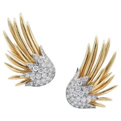 Pendientes Tiffany Schlumberger Llama de diamantes en oro de 18k y platino