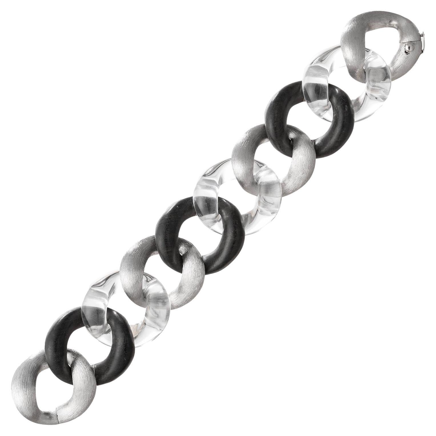 Seaman Schepps 18k Gold Ebony Rock Crystal Link Bracelet