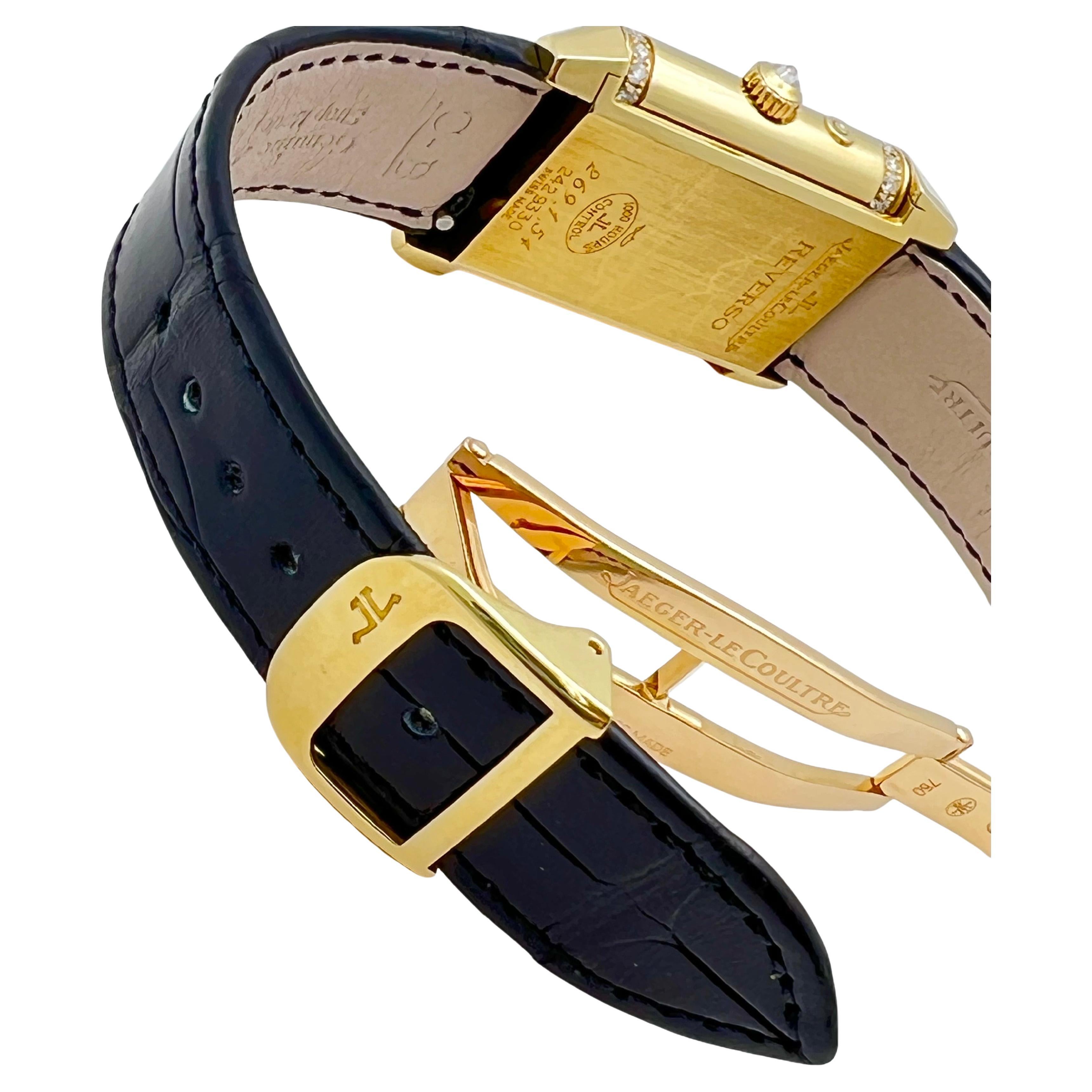 Jaeger-LeCoultre Reverso Duetto Duo Yellow Gold Diamond Wristwatch In Excellent Condition For Sale In Palm Beach, FL