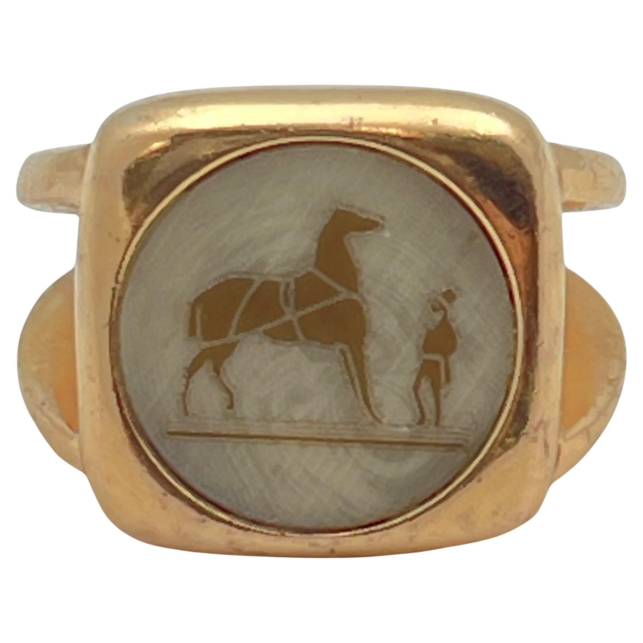 Hermès París Corozo Anillo ecuestre de oro vermeil