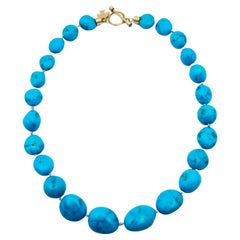 Turquoise Bead Gold Peyote Bird Necklace