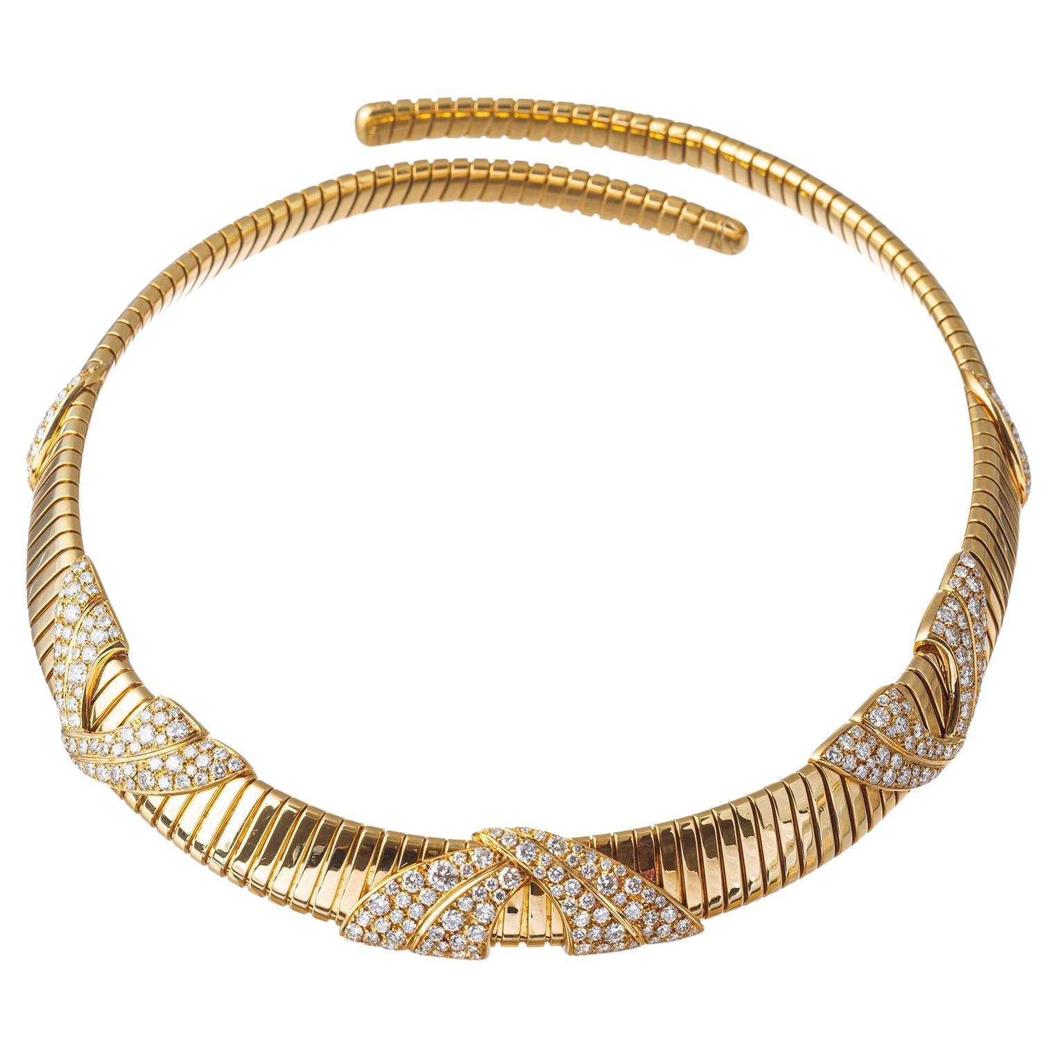 Marina B 18k Yellow Gold Diamond Tubogas Collar Necklace For Sale