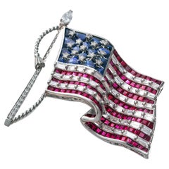 Oscar Heyman Platinum Ruby Diamond Sapphire American Flag Pin