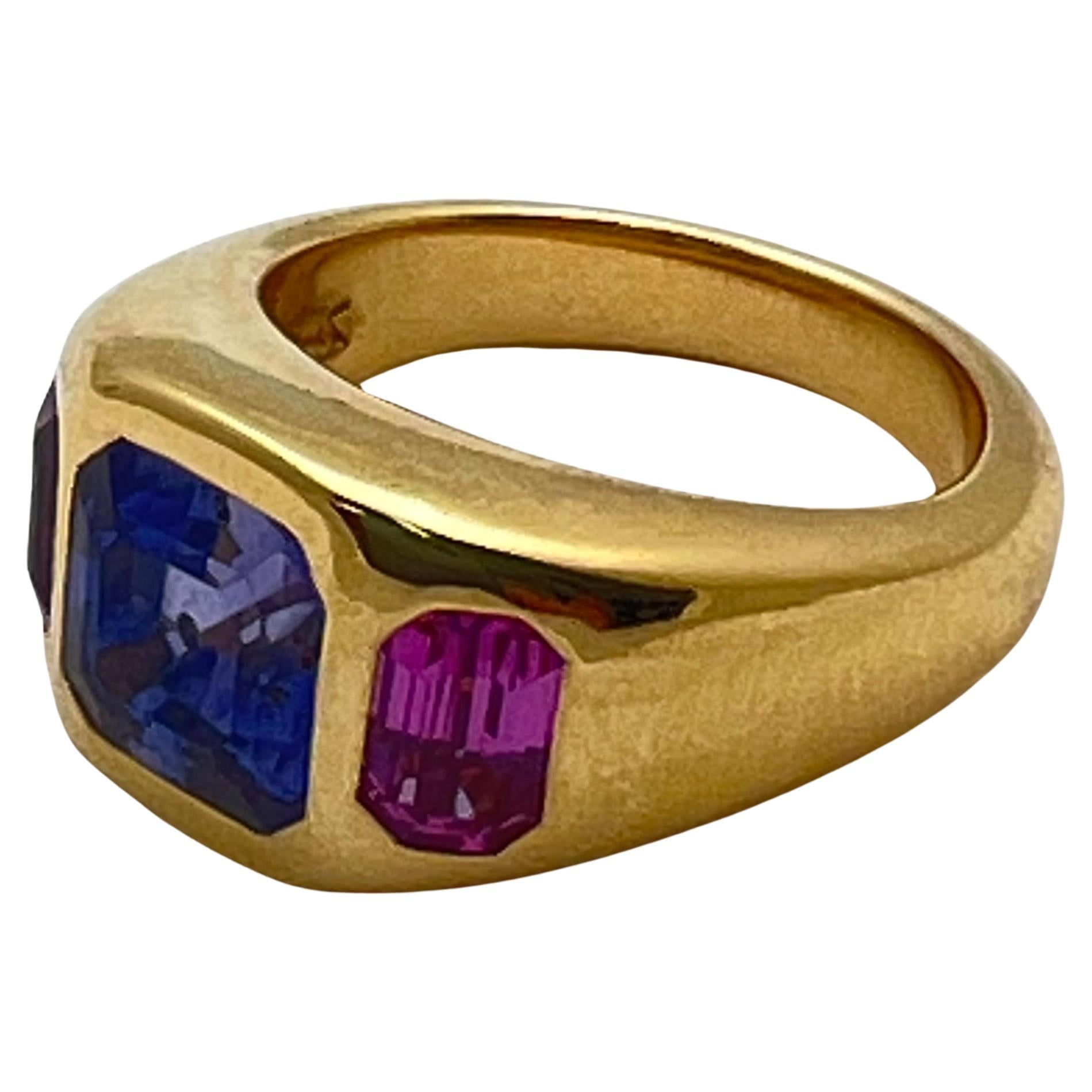 Bague gitane en or 18k saphir rose mauve Excellent état - En vente à Palm Beach, FL