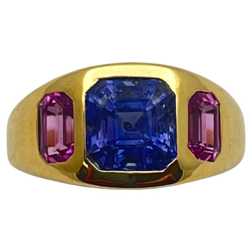 Bague gitane en or 18k saphir rose mauve en vente