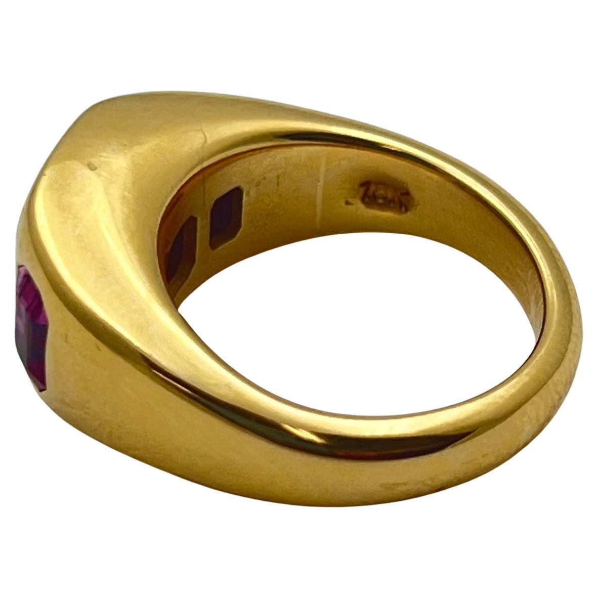 Taille émeraude Bague gitane en or 18k saphir rose mauve en vente