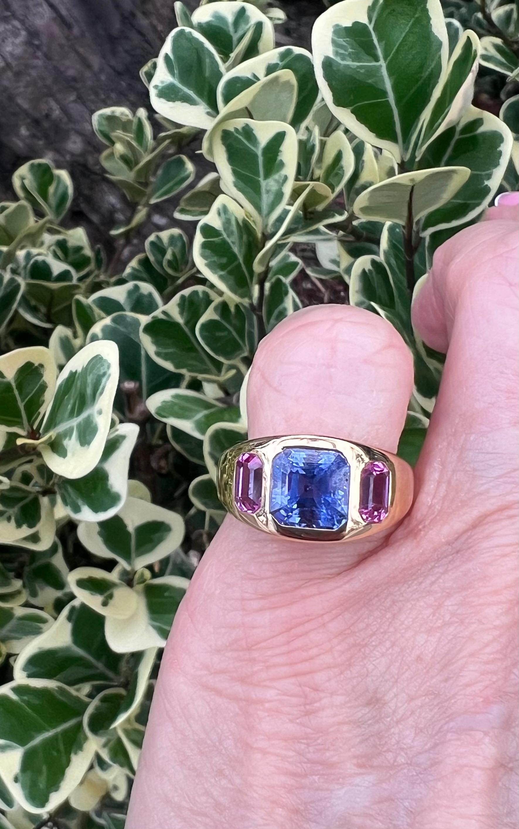 Bague gitane en or 18k saphir rose mauve Unisexe en vente