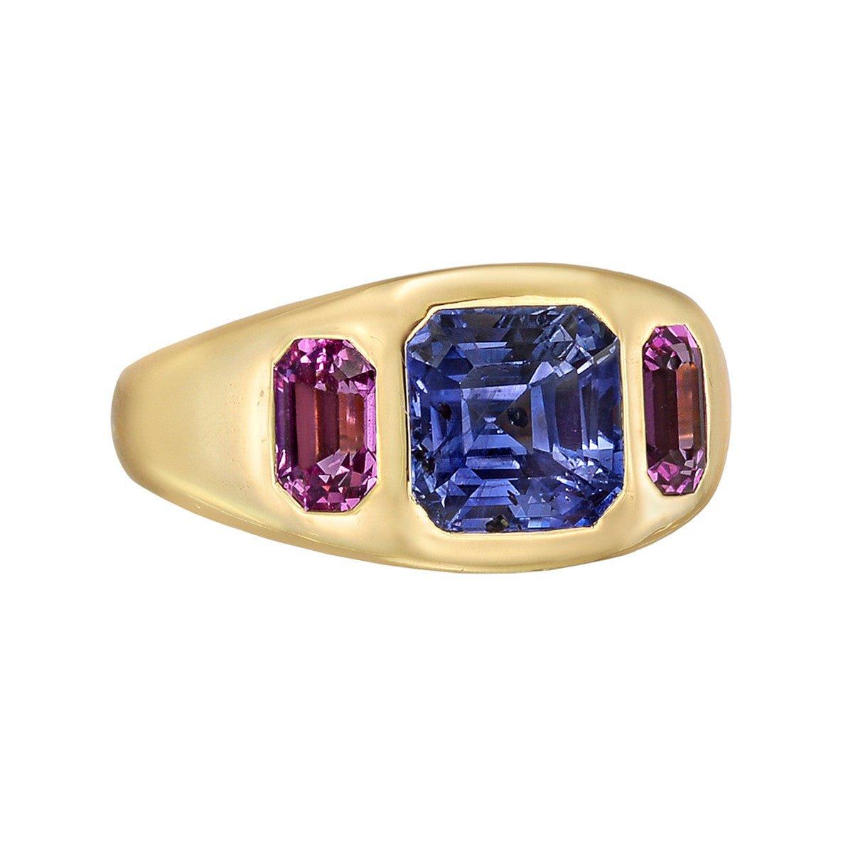 Anello zingaro con zaffiro rosa viola in oro 18k in vendita