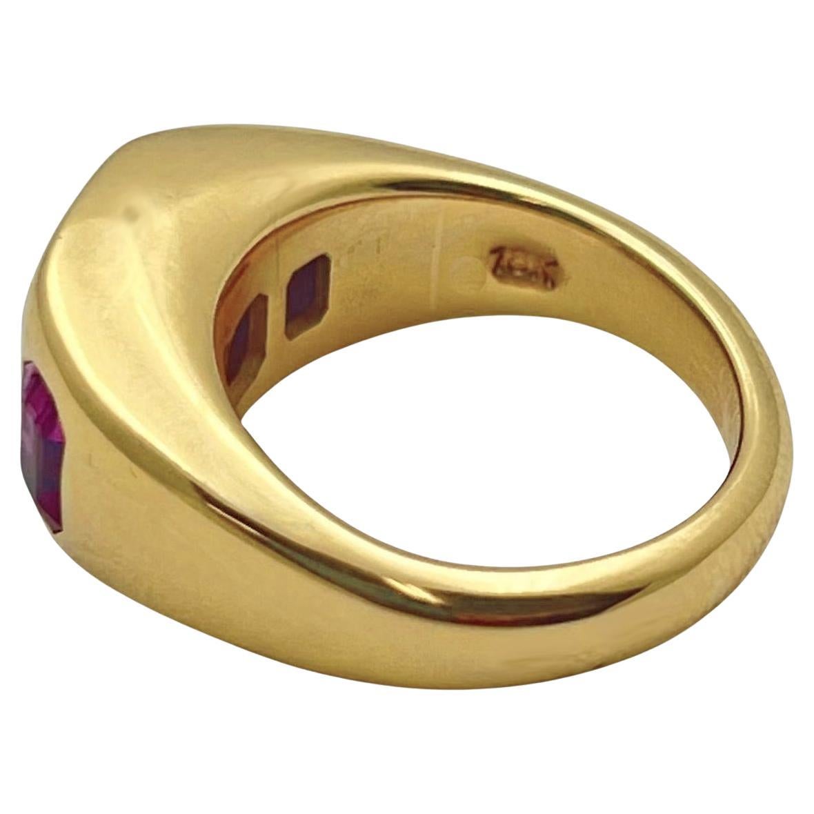 Taglio smeraldo Anello zingaro con zaffiro rosa viola in oro 18k in vendita