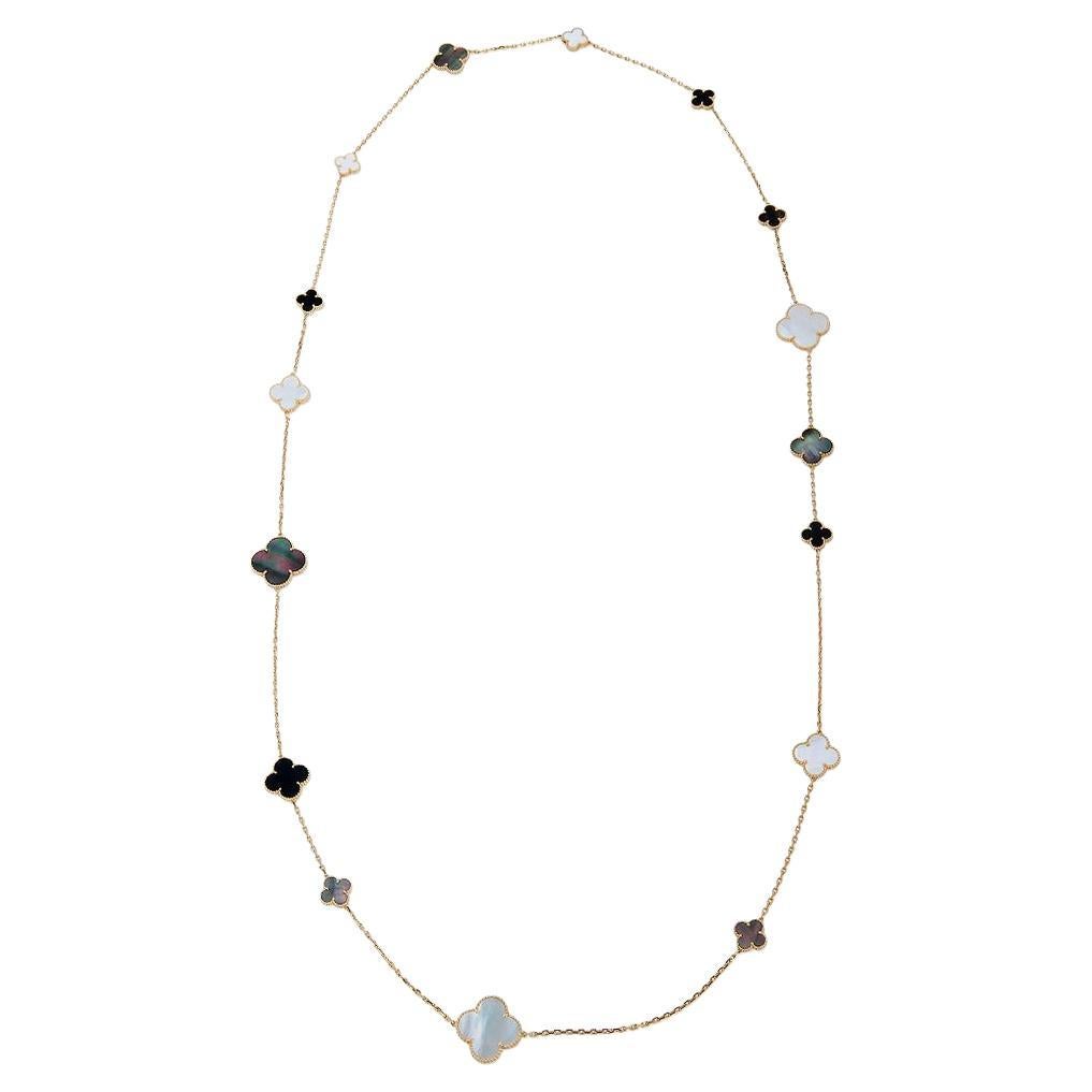 Van Cleef & Arpels Perlmutt Onyx Magic Alhambra Langes Collier im Angebot