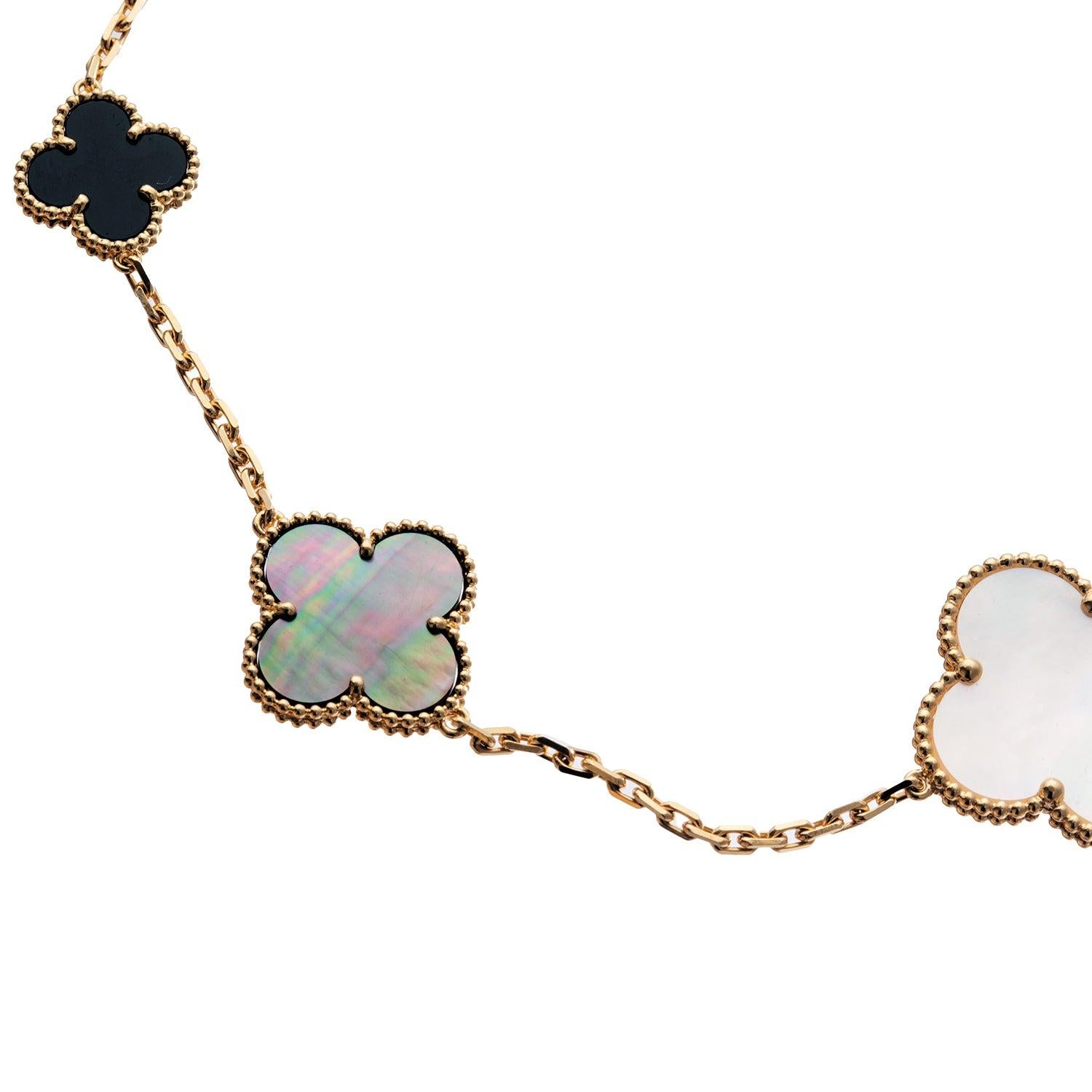 Van Cleef & Arpels Perlmutt Onyx Magic Alhambra Langes Collier (Gewalkt) im Angebot