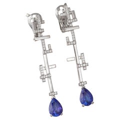 Lorenz Baumer Boucles d'oreilles Tetris en or blanc 18 carats diamant Tanzanite