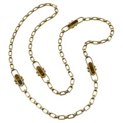 Bvlgari 18k Gold Tiger Eye Onyx Paperclip 36" Long Chain 1970's