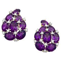 Verdura 18k Gold Amethyst Diamond Paisley Earrings