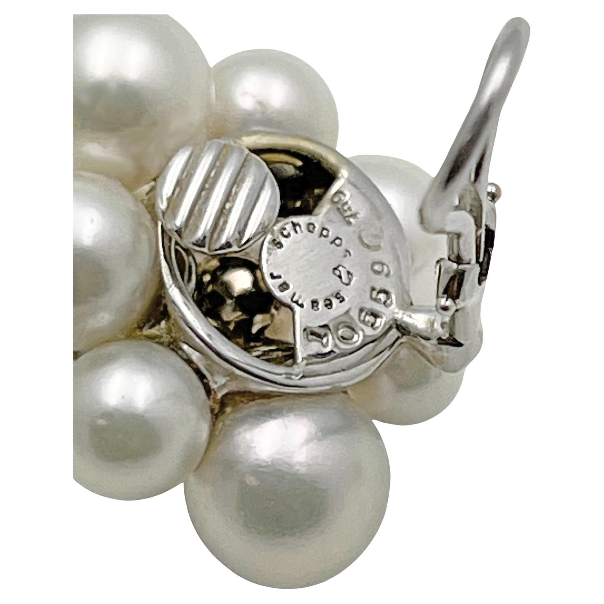 Round Cut Seaman Schepps 18k White Gold Pearl Diamond Bubble Earrings For Sale