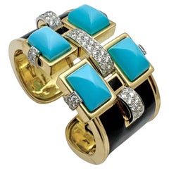 David Webb Turquoise Diamond Enamel Bastille Cuff Bracelet David Webb Turquoise Diamond Enamel Bastille Cuff Bracelet