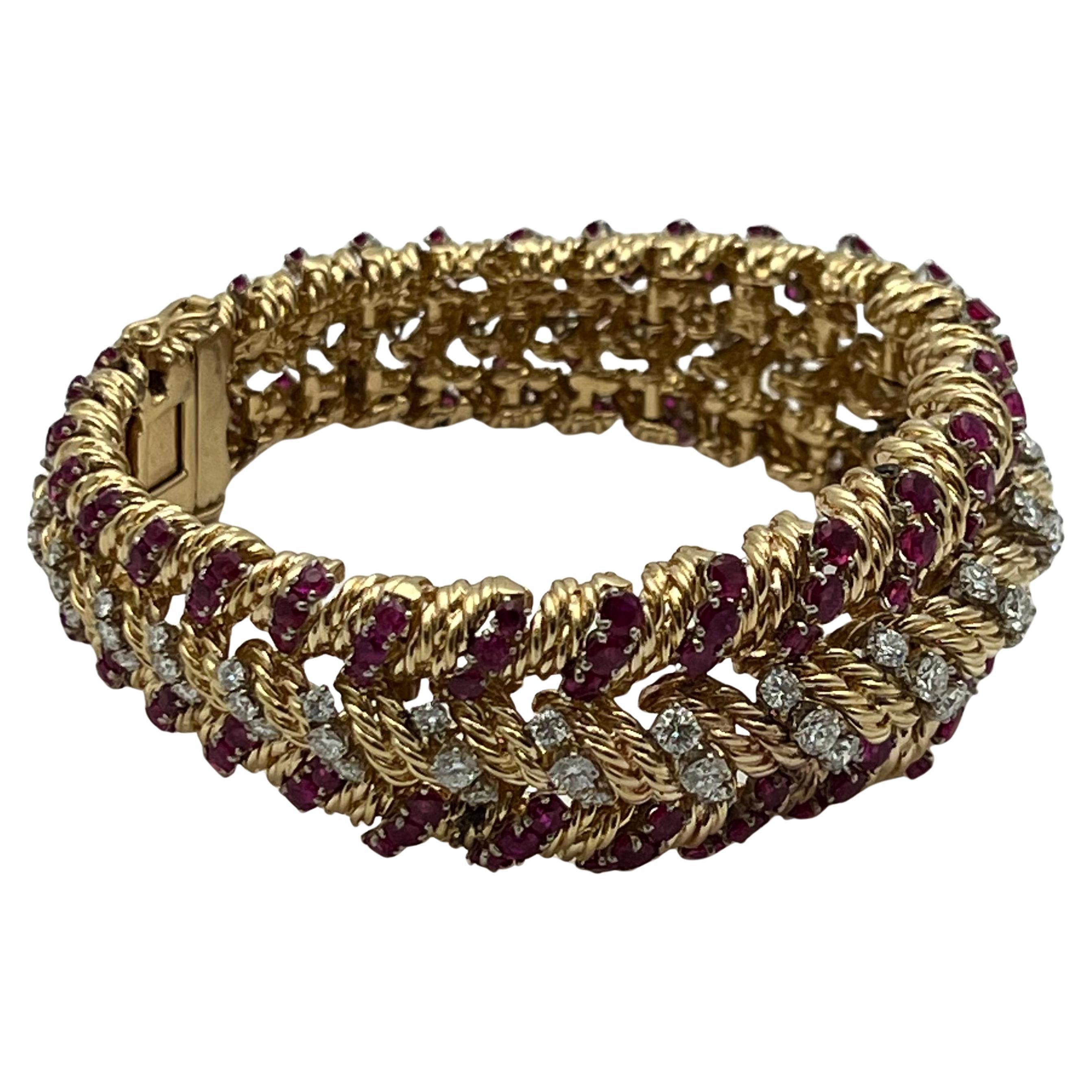 Tiffany Gold Platinum Ruby Diamond Bracelet For Sale