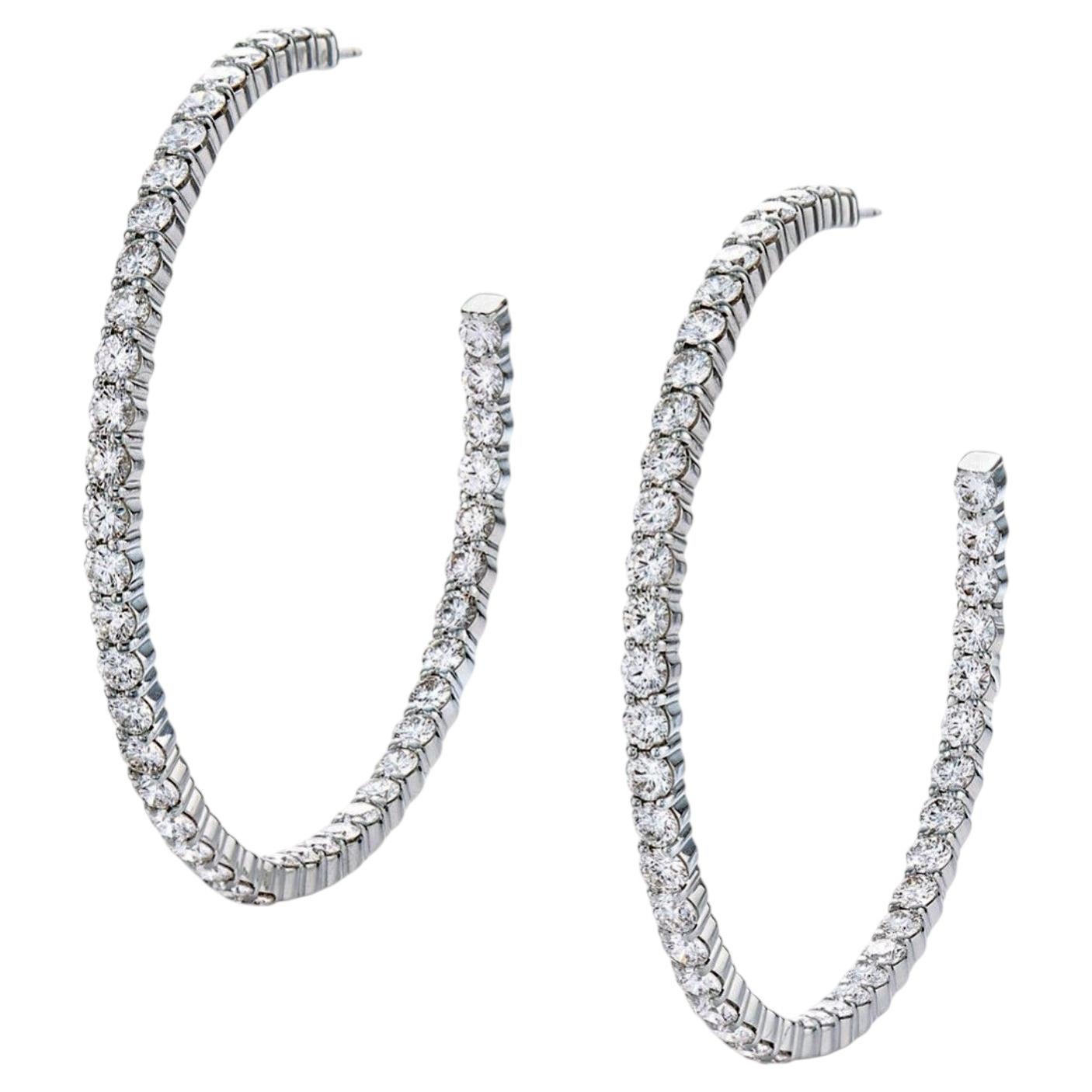 Pendientes de aro de Kwiat con diamantes redondos brillante de 6,49 tcw en oro blanco de 18k