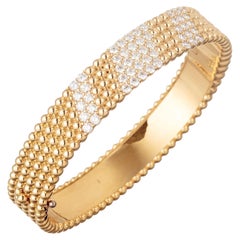 Van Cleef & Arpels 18k Yellow Gold Diamond 5-Row Perlée Bangle Bracelet