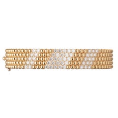 Van Cleef & Arpels 18k Yellow Gold Diamond 5-Row Perlée Bangle Bracelet