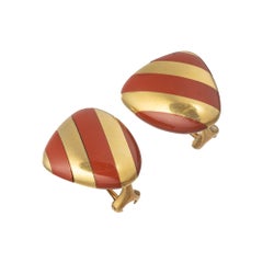 Tiffany Angela Cummings 18k Yellow Gold Carnelian Striped Earrings
