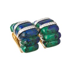 David Webb Vintage Azurmalachite Diamond Shrimp Earrings