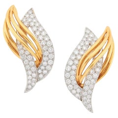 Oscar Heyman 18k Yellow Gold Platinum Diamond Entwined Flame Earrings