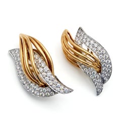 Oscar Heyman 18k Yellow Gold Platinum Diamond Entwined Flame Earrings