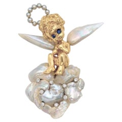 Ruser Baroque Pearl Diamond Angel Brooch