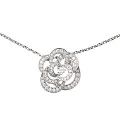 Chanel 18k White Gold Diamond Fil de Camélia Pendant Necklace