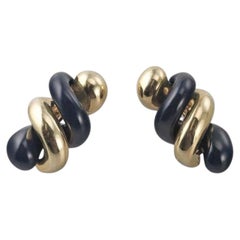 Carvin French 18k Yellow Gold Black Jade Spiral Twist Earrings