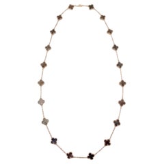 18k Rose Gold Silver Obsidian Vintage Alhambra Long Necklace