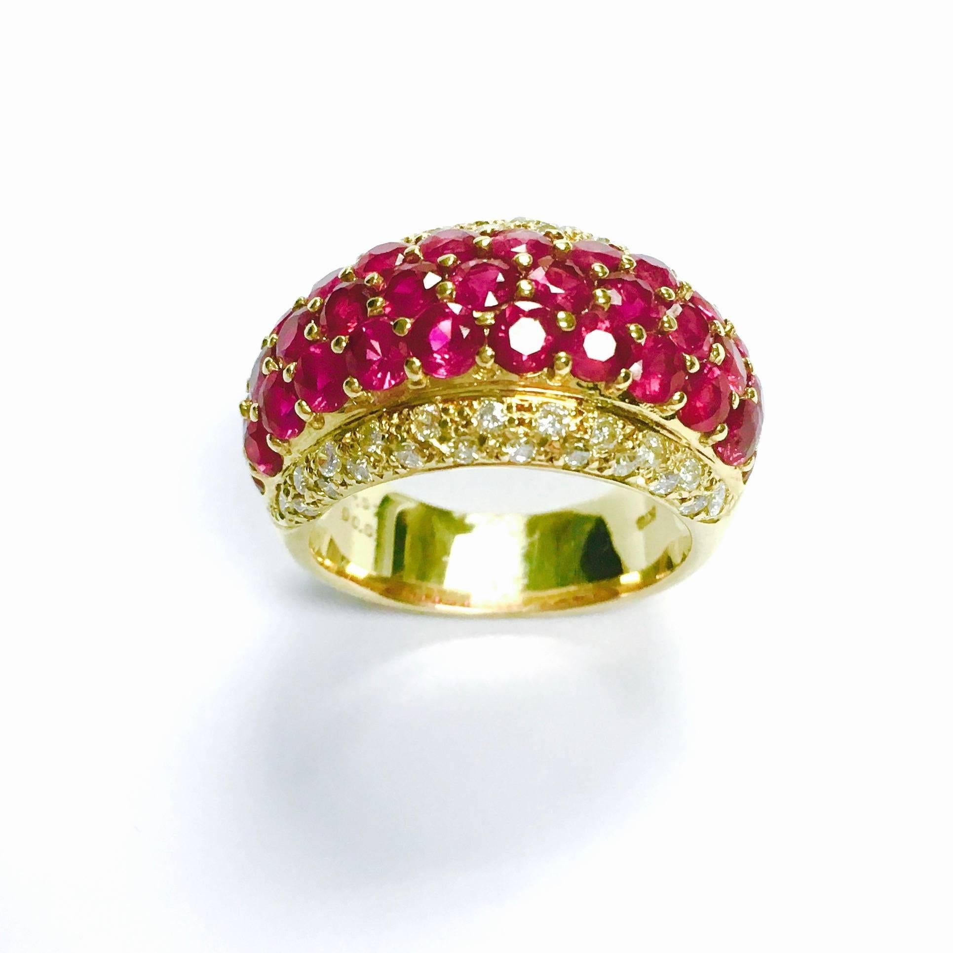 Round Cut Ruby Diamond Yellow Gold Wide Band Ring