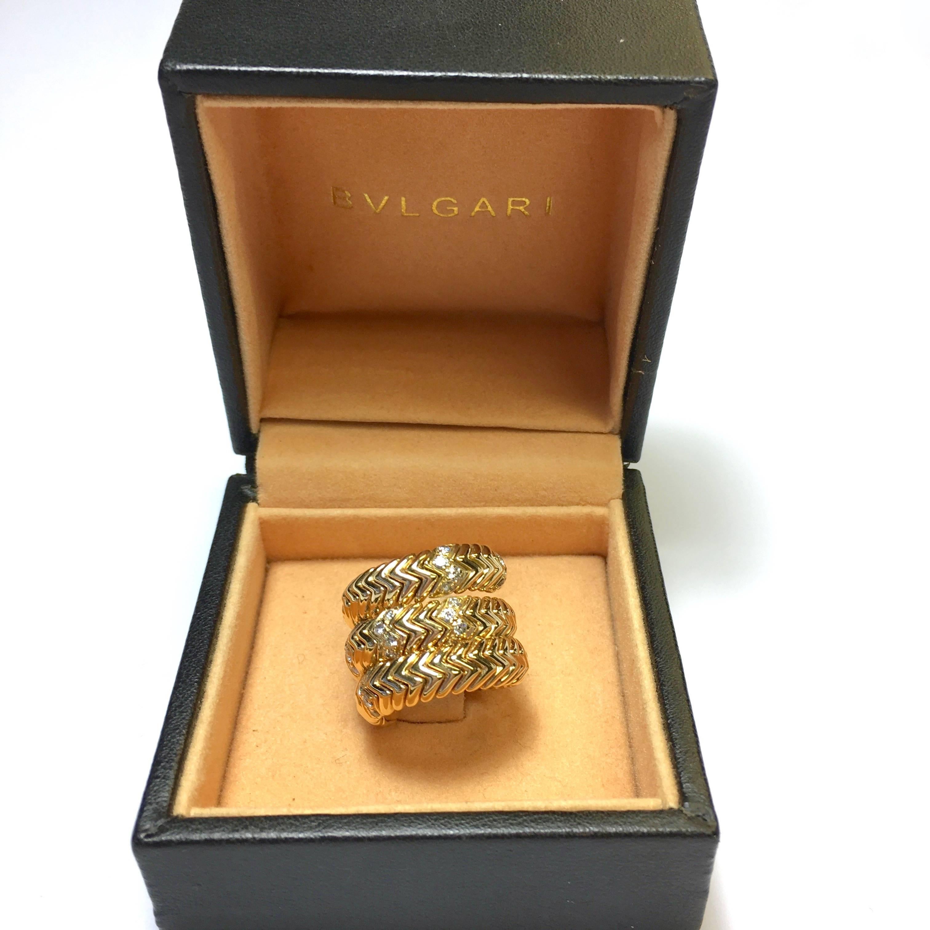 Bulgari Diamond Yellow Gold Spiga Snake Band Ring 1
