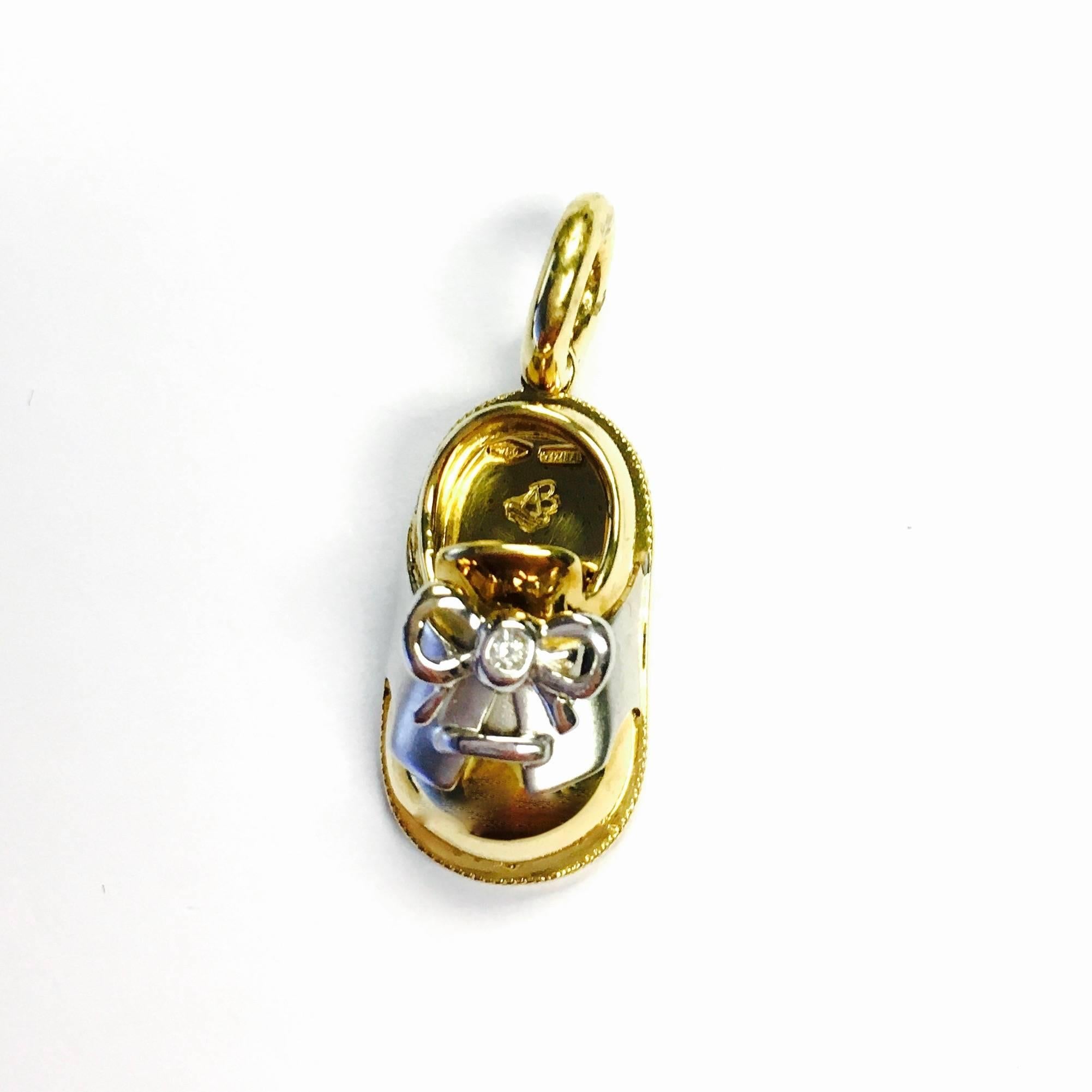 Aaron Basha Two Color Diamond Gold Saddle Shoe Charm Pendant In Excellent Condition In Agoura Hills, CA