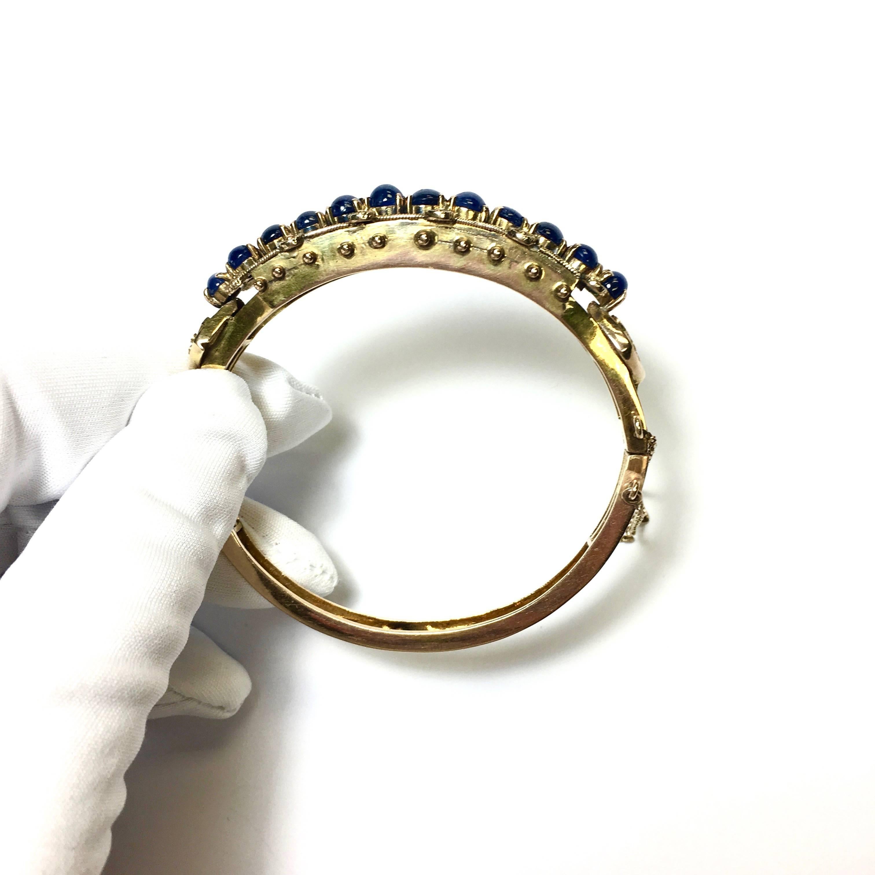 Women's or Men's Cabochon Sapphire Gold Bangle Bracelet