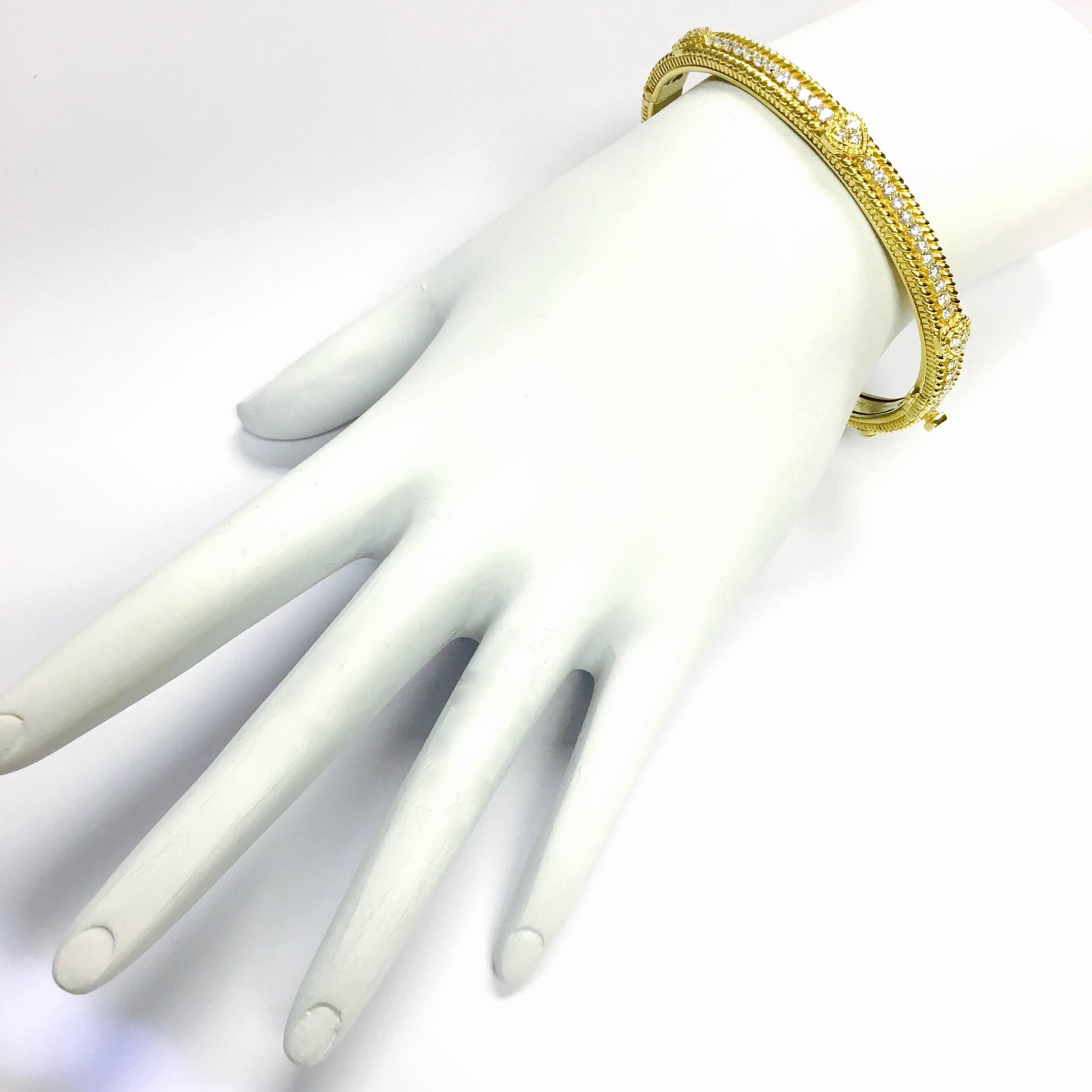 Judith Ripka Romance Diamond Yellow Gold Hearts Bangle Bracelet 1
