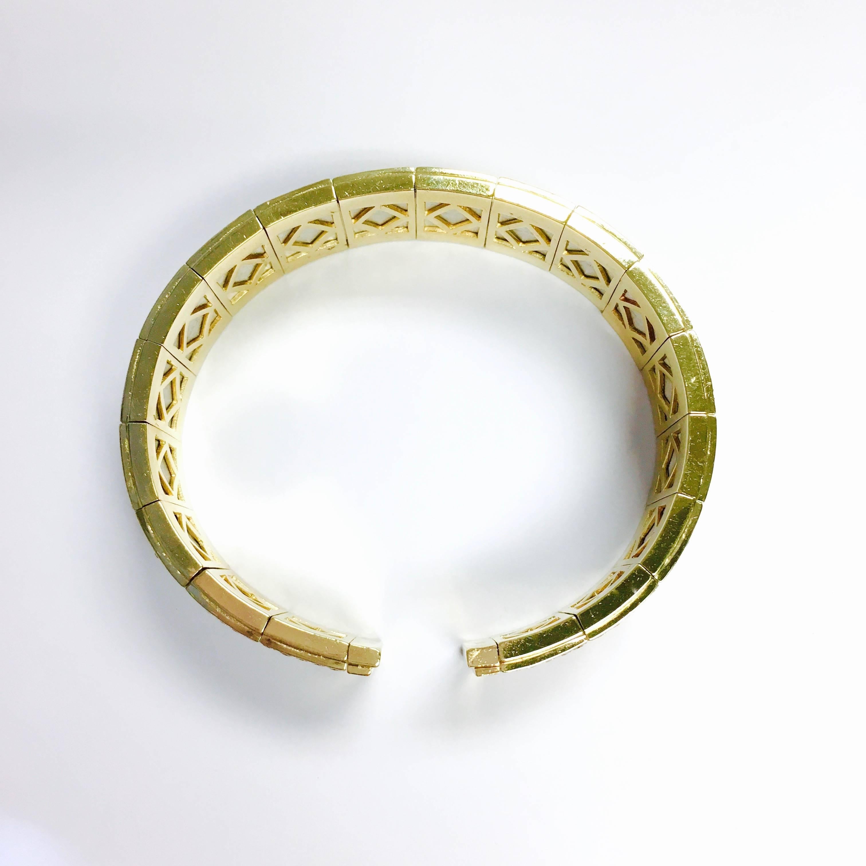 Two-Tone Diamond white and yellow gold Panther Flexible Cuff Bangle Bracelet In Excellent Condition In Agoura Hills, CA