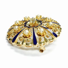 Carl D. Lindstrom Diamond Pearl and Enamel Large Sunburst Pin Pendant