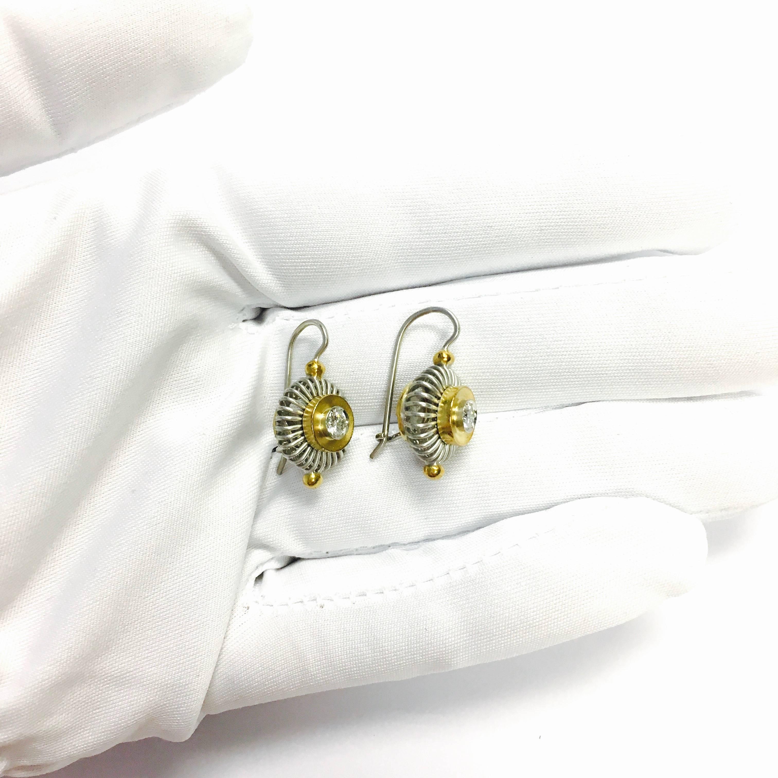 Michael B Diamond Platinum and Gold Ballerina Earrings In Excellent Condition In Agoura Hills, CA