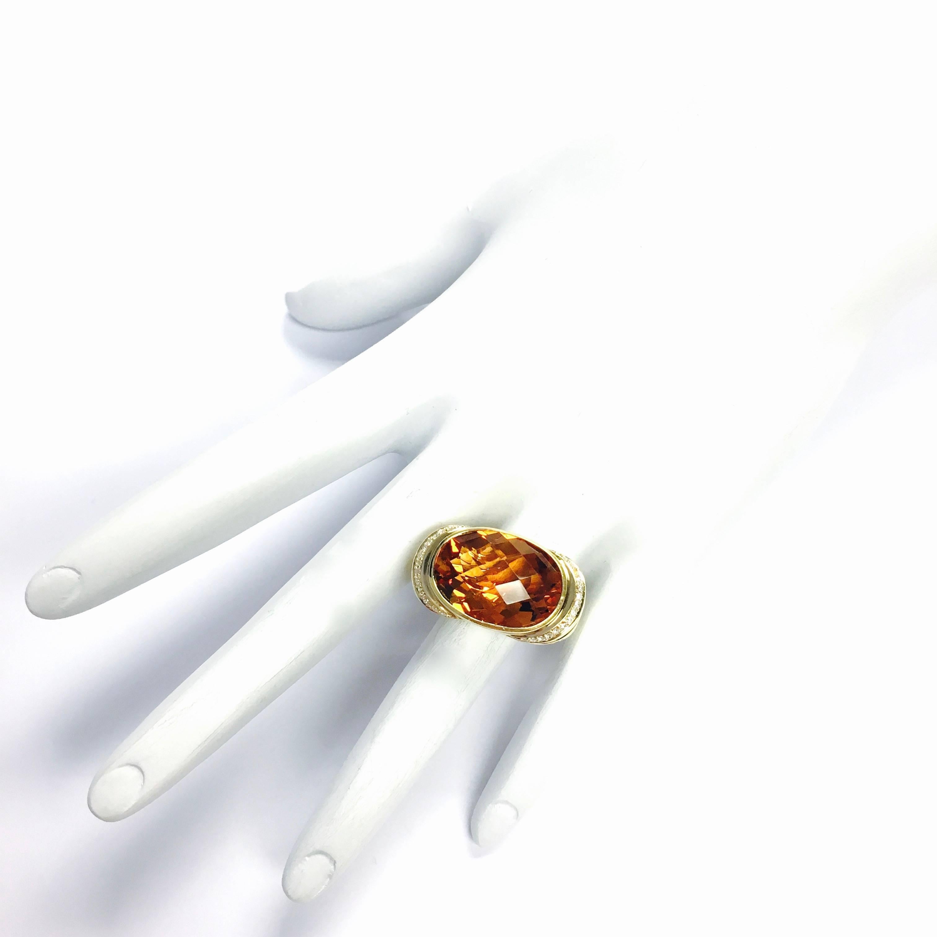 Citrine and Diamond Scalloped Cocktail Ring For Sale 2
