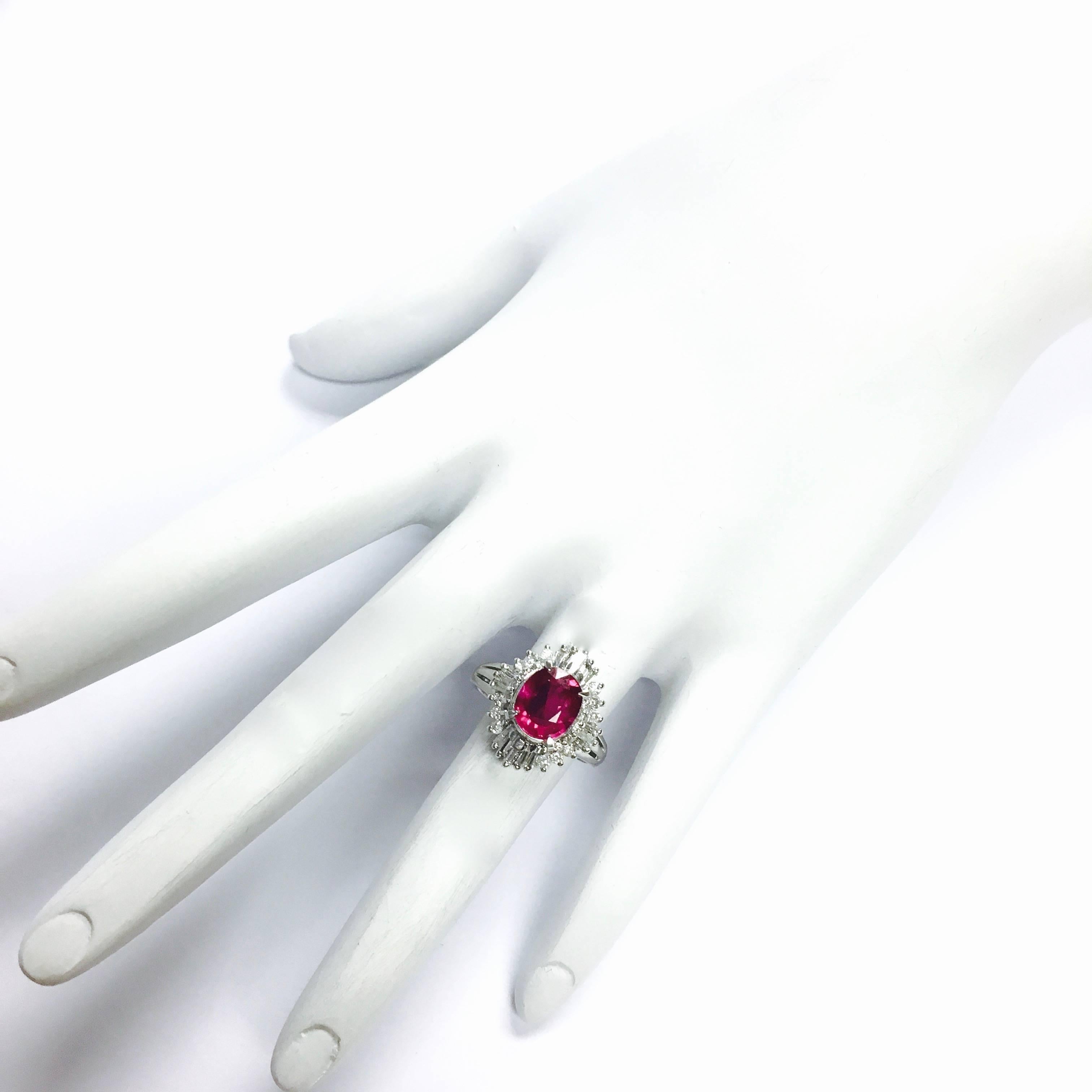 GIA 2.03 Carat No Heat Ruby and Diamond Ballerina Style Platinum Ring In Excellent Condition For Sale In Agoura Hills, CA