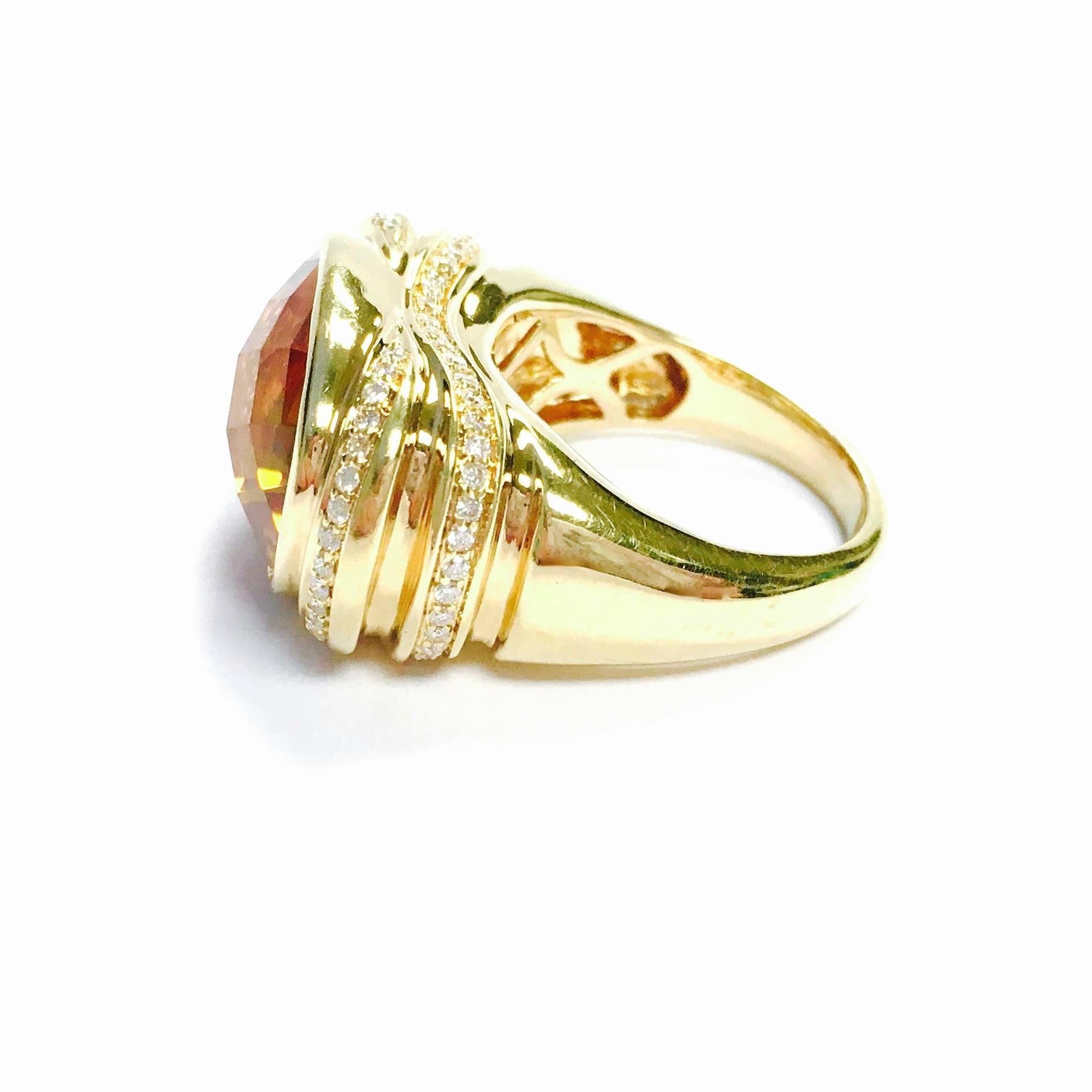 Women's 15 Carat Citrine and Diamond Yellow Gold Cocktail Ring