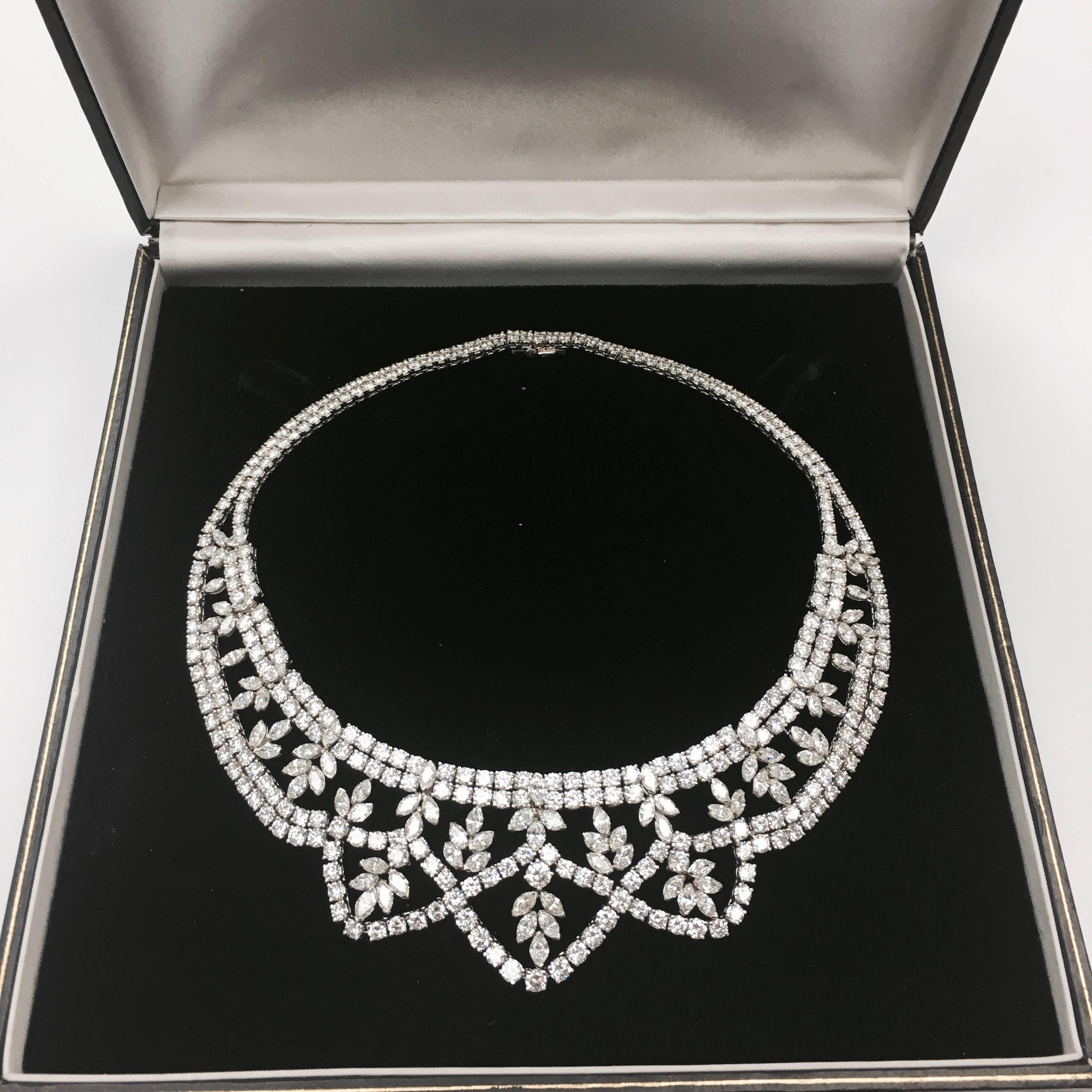 Round Cut  Diamond Platinum Garland Style Necklace For Sale