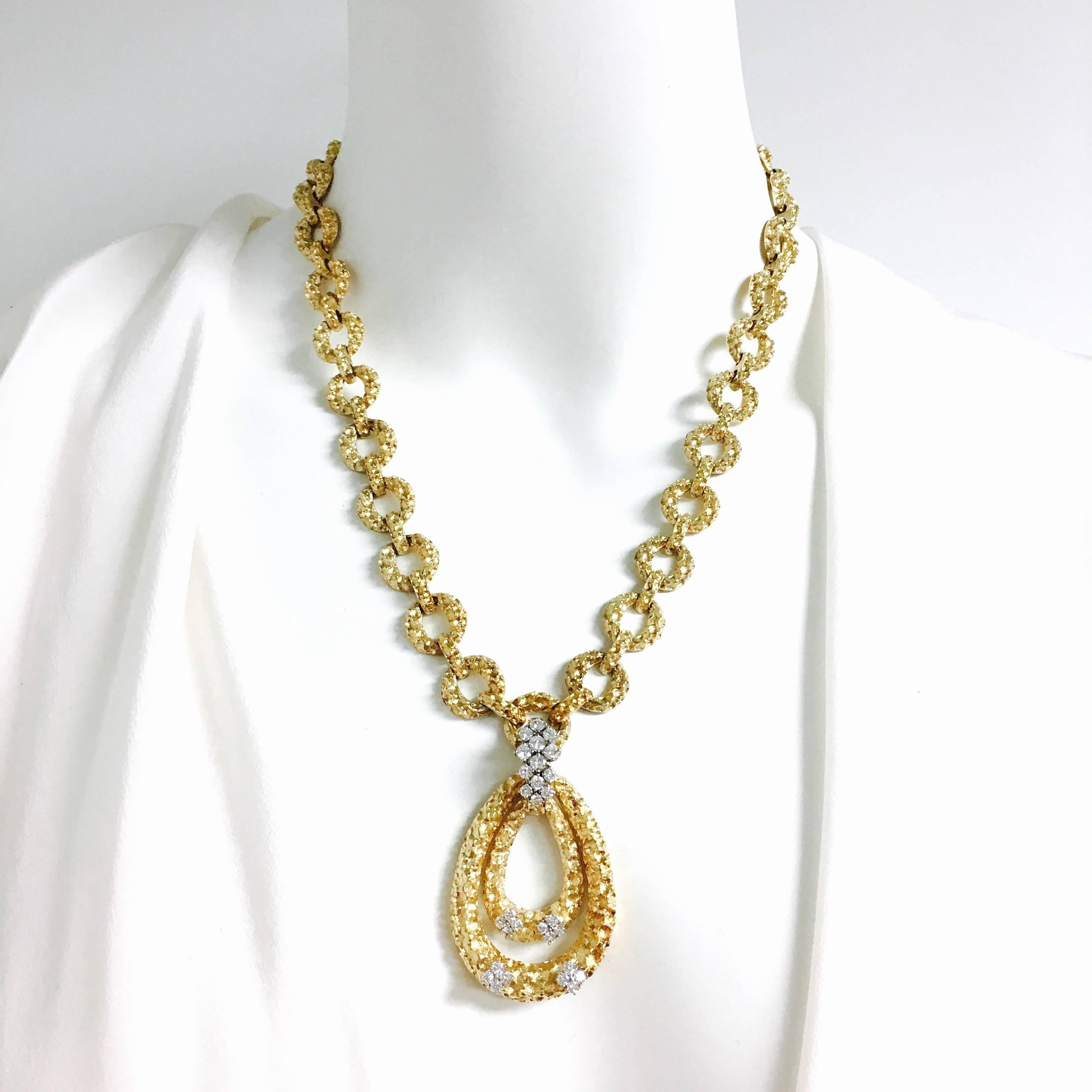 Women's or Men's Vintage Diamond and Yellow Gold Pendant Enhacer Necklace
