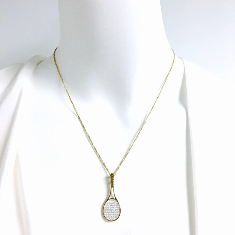 Diamond and Gold Tennis Racquet Pendant Necklace at 1stDibs