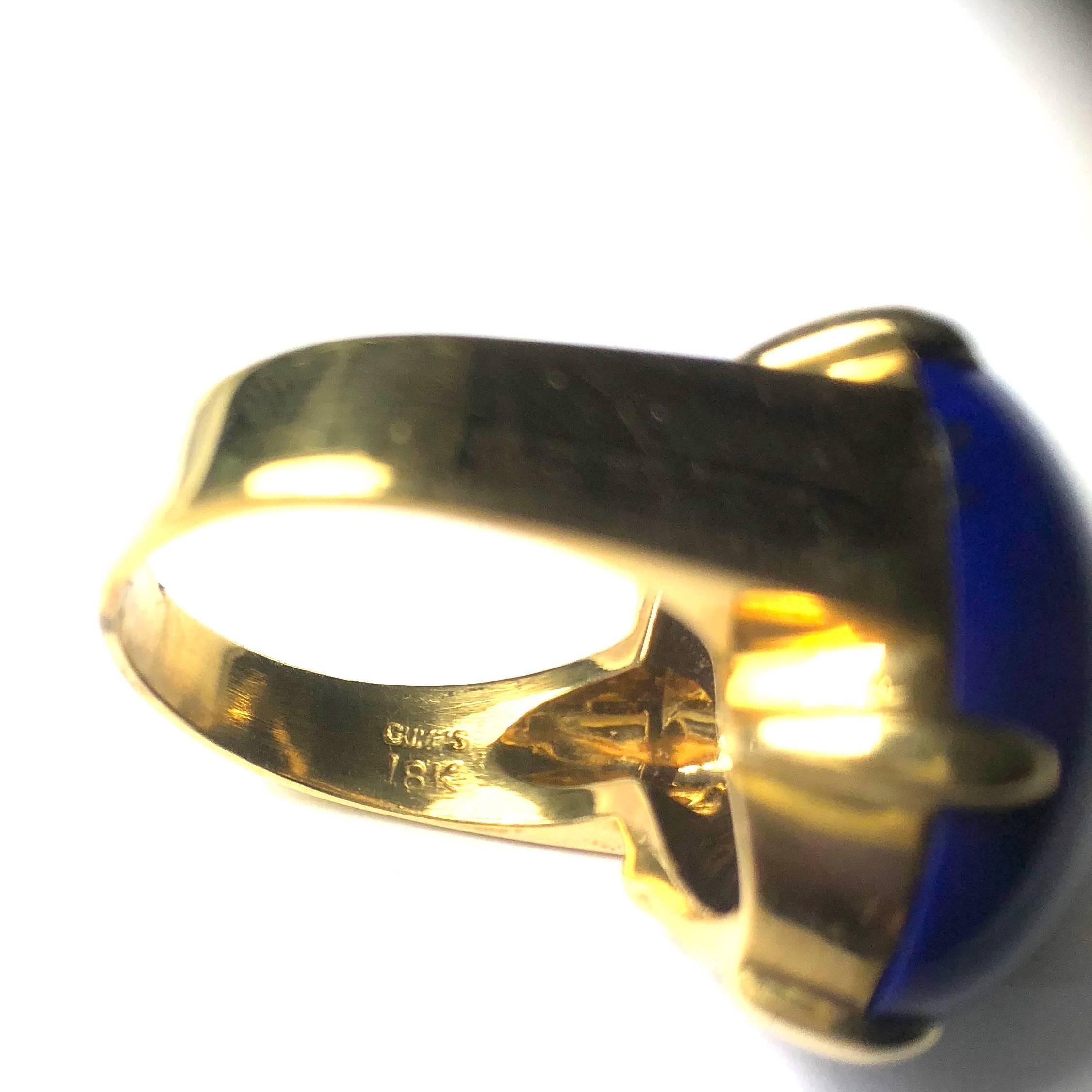 Oval Cut Vintage Gump's Large Lapis Lazuli Cabochon Yellow Gold Ring